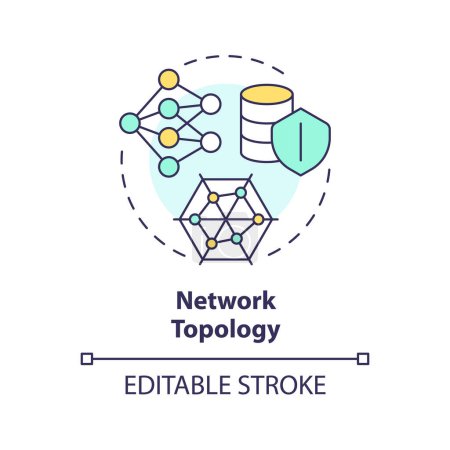 Netzwerk-Topologie Multi-Color-Konzept-Symbol. Systemstrukturkonfiguration. Datenverwaltung. Effizienzmanagement. Abbildung der runden Formlinie. Abstrakte Idee. Grafikdesign. Einfach zu bedienen