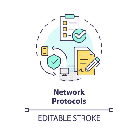 Network protocols multi color concept icon. System administration, data transferring. Personal privacy, cybersecurity. Round shape line illustration. Abstract idea. Graphic design. Easy to use