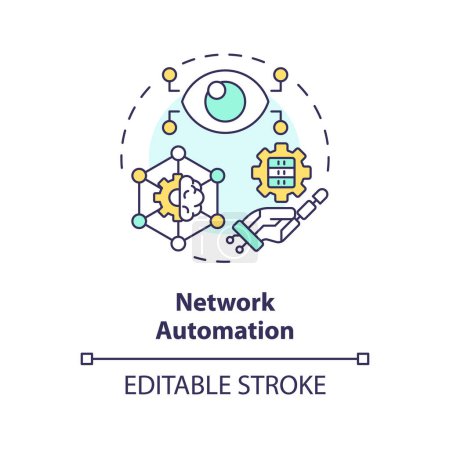 Das Symbol für das mehrfarbige Konzept der Netzwerkautomatisierung. Aufgabenmanagement durch künstliche Intelligenz. Systemserververwaltung. Abbildung der runden Formlinie. Abstrakte Idee. Grafikdesign. Einfach zu bedienen