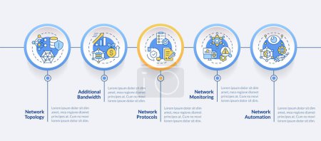 Illustration for Network managing practices circle infographic template. Data visualization with 5 steps. Editable timeline info chart. Workflow layout with line icons. Lato-Bold, Regular fonts used - Royalty Free Image