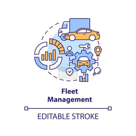 Fleet management multi color concept icon. Vehicle maintenance. Operational efficiency. Round shape line illustration. Abstract idea. Graphic design. Easy to use in infographic, presentation