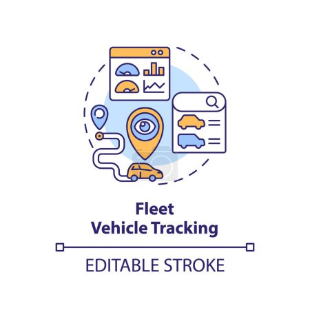 Flotte Fahrzeug-Tracking-Multi-Color-Konzept-Symbol. Überwachung der Reefer, Routenplanung. Abbildung der runden Formlinie. Abstrakte Idee. Grafikdesign. Einfache Bedienung in Infografik, Präsentation