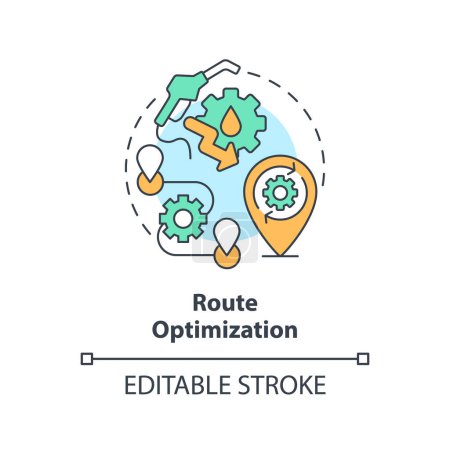 Illustration for Route optimization multi color concept icon. Operational costs reduce. Fuel consumption management. Round shape line illustration. Abstract idea. Graphic design. Easy to use in infographic - Royalty Free Image