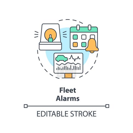 Fleet alarms multi color concept icon. Safety awareness, customer service. Car monitoring. Round shape line illustration. Abstract idea. Graphic design. Easy to use in infographic, presentation