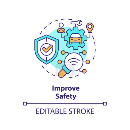 Safety improve multi color concept icon. Customer satisfaction, risk management. Vehicle maintenance. Round shape line illustration. Abstract idea. Graphic design. Easy to use in infographic