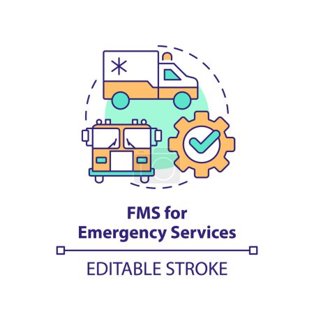 FMS für Rettungsdienste mehrfarbiges Konzept-Symbol. Öffentliche Sicherheit, spezialisierte Ausrüstung. Abbildung der runden Formlinie. Abstrakte Idee. Grafikdesign. Einfache Bedienung in Infografik, Präsentation