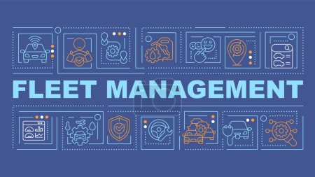 Fleet management blue word concept. Operational costs reduce. Typography banner. Flat design. Vector illustration with title text, editable line icons. Ready to use. Arial Black font used