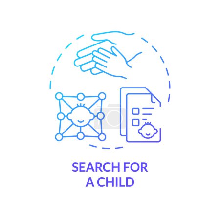 Search for child blue gradient concept icon. Waiting for adoption. Matching with baby. Child care. Social services. Round shape line illustration. Abstract idea. Graphic design. Easy to use