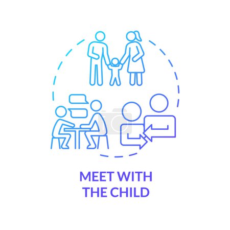 Rencontrez l'icône de concept de dégradé bleu enfant. Créer des liens familiaux. Visite d'un enfant avant son adoption. Préparez-vous à devenir parent. Illustration de forme ronde. Idée abstraite. Conception graphique. Facile à utiliser