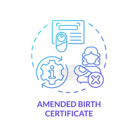 Geänderte Geburtsurkunde blaues Gradienten-Konzept-Symbol. Wechselnde Informationen über ein adoptiertes Kind. Adoptionsverfahren. Abbildung der runden Formlinie. Abstrakte Idee. Grafikdesign. Einfach zu bedienen