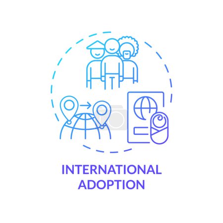 Icono de concepto de gradiente azul de adopción internacional. Adoptar recién nacidos de países extranjeros. Familia multicultural. Ilustración de línea de forma redonda. Una idea abstracta. Diseño gráfico. Fácil de usar