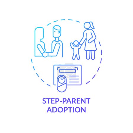 Step parent adoptation blue gradient concept icon. Schritt-für-Schritt-Sorgerecht. Adoptionsrecht. Offizielle Urkunde. Abbildung der runden Formlinie. Abstrakte Idee. Grafikdesign. Einfach zu bedienen