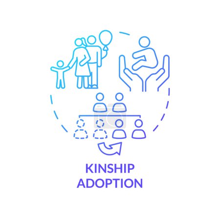 Kinship adoption blue gradient concept icon. Child adopted by family member. Legal caregiver. Child custody. Round shape line illustration. Abstract idea. Graphic design. Easy to use