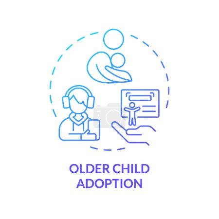 Ältere Kinder Adoption blauen Gradienten Konzept Symbol. Finden Sie Familie für Teenager. Jugendpfleger. Liebevolle und fürsorgliche Eltern. Abbildung der runden Formlinie. Abstrakte Idee. Grafikdesign. Einfach zu bedienen