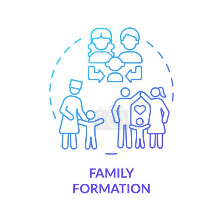 Family formation blue gradient concept icon. Adoption benefit. Child protection. Loving and supportive family. Round shape line illustration. Abstract idea. Graphic design. Easy to use