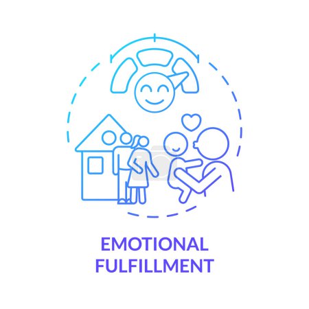 Emotionale Erfüllung blaues Gradientenkonzept-Symbol. Nutzen der Adoption von Kindern. Glückliche Familie. Liebevolle Eltern und Kinder. Abbildung der runden Formlinie. Abstrakte Idee. Grafikdesign. Einfach zu bedienen