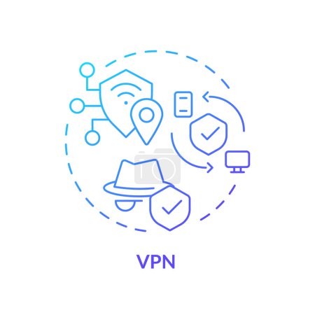 Vpn-Verbindungstyp Blue Gradient Concept Symbol. Datenschutz im Cyberbereich. Sicherheitsüberwachung durch Netzwerk-Schwachstellen. Abbildung der runden Formlinie. Abstrakte Idee. Grafikdesign. Einfach zu bedienen
