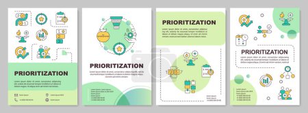 Prioritization blue and yellow brochure template. Leaflet design with linear icons. Editable 4 vector layouts for presentation, annual reports. Arial-Bold, Myriad Pro-Regular fonts used
