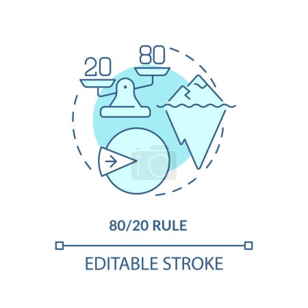 80 20 Regel weiches blaues Konzept Symbol. Zeitmanagement. Abbildung der runden Formlinie. Abstrakte Idee. Grafikdesign. Einfach zu bedienen in Infografik, Werbematerial, Artikel, Blog-Post