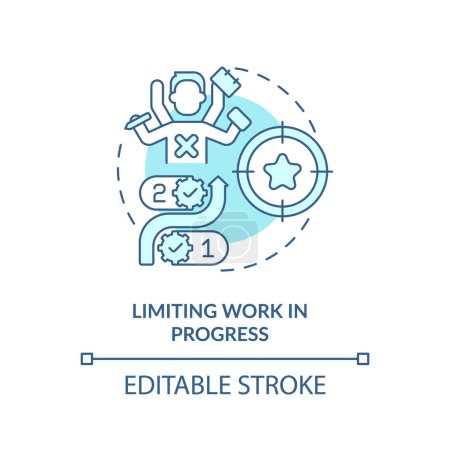 Illustration for Limiting work in progress soft blue concept icon. Workflow managing. Round shape line illustration. Abstract idea. Graphic design. Easy to use in infographic, promotional material, article - Royalty Free Image