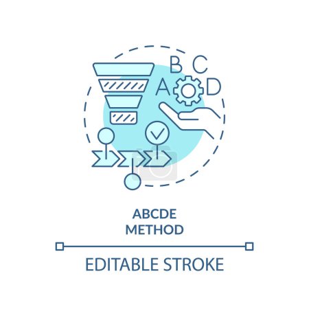 ABCDE-Methode weiches blaues Konzept Symbol. Workflow-Management. Abbildung der runden Formlinie. Abstrakte Idee. Grafikdesign. Einfach zu bedienen in Infografik, Werbematerial, Artikel, Blog-Post