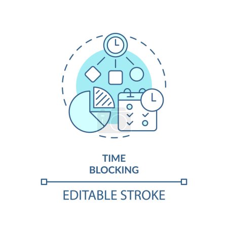 Time blocking soft blue concept icon. Workflow management. Round shape line illustration. Abstract idea. Graphic design. Easy to use in infographic, promotional material, article, blog post