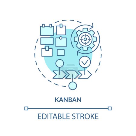 Kanban método suave icono concepto azul. Dirección del equipo. Ilustración de línea de forma redonda. Una idea abstracta. Diseño gráfico. Fácil de usar en infografía, material promocional, artículo, entrada de blog