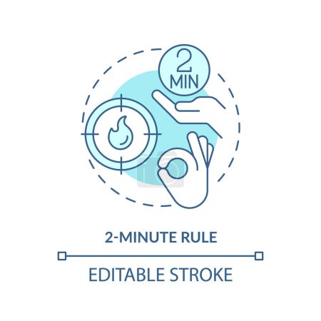 2 Minuten Regel weiches blaues Konzept Symbol. Aufgabenmanagement. Abbildung der runden Formlinie. Abstrakte Idee. Grafikdesign. Einfach zu bedienen in Infografik, Werbematerial, Artikel, Blog-Post