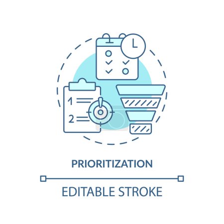 Priorisierung weiches blaues Konzept Symbol. Aufgabenmanagement, Produktivität. Abbildung der runden Formlinie. Abstrakte Idee. Grafikdesign. Einfache Verwendung in Infografik, Werbematerial, Artikeln