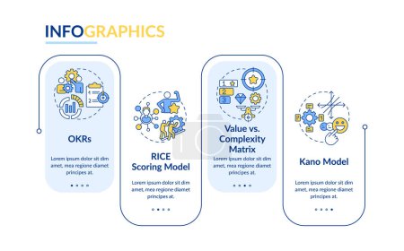 Prioritization frameworks, optimization rectangle infographic template. Data visualization with 4 steps. Editable timeline info chart. Workflow layout with line icons. Lato-Bold, Regular fonts used