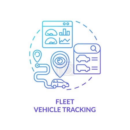 Fleet vehicle tracking blue gradient concept icon. Überwachung der Reefer, Routenplanung. Abbildung der runden Formlinie. Abstrakte Idee. Grafikdesign. Einfache Bedienung in Infografik, Präsentation