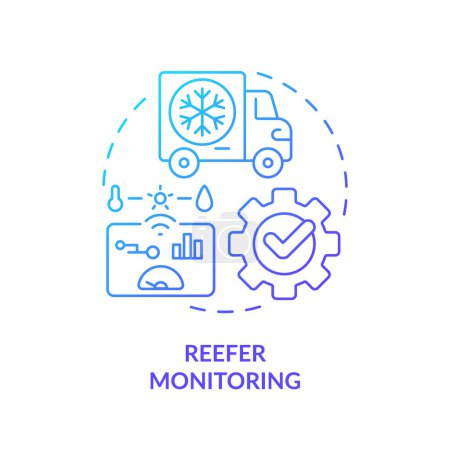 Téléchargez les illustrations : Reefer monitoring blue gradient concept icon. Gestion de flotte. Normes de réglementation industrielle. Illustration de forme ronde. Idée abstraite. Conception graphique. Facile à utiliser en infographie, présentation - en licence libre de droit