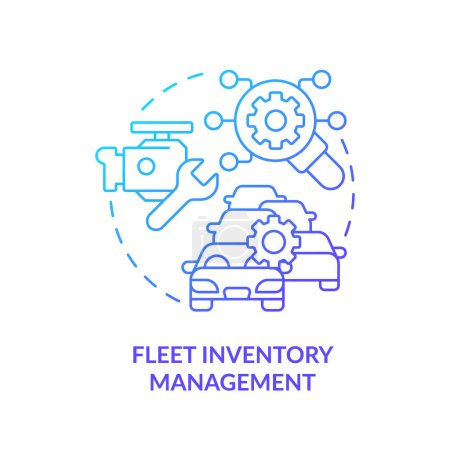 Icono de concepto de gradiente azul de gestión de inventario de flota. Diagnóstico de vehículos, control de eficiencia. Ilustración de línea de forma redonda. Una idea abstracta. Diseño gráfico. Fácil de usar en infografía, presentación