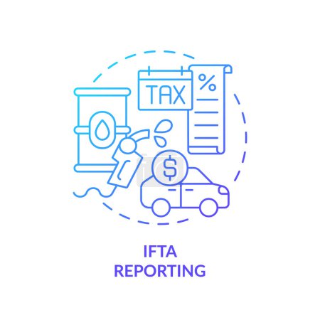 Die IFTA berichtet über das blaue Gradienten-Konzept-Symbol. Brennstoffsteuern, Verbrauchsregulierung. Die Betriebskosten sinken. Abbildung der runden Formlinie. Abstrakte Idee. Grafikdesign. Einfach zu bedienen in der Infografik