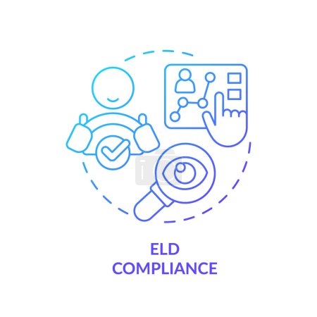 ELD Compliance Blue Gradient Concept Symbol. Onboard-Diagnosesystem. Branchenstandards. Abbildung der runden Formlinie. Abstrakte Idee. Grafikdesign. Einfache Bedienung in Infografik, Präsentation