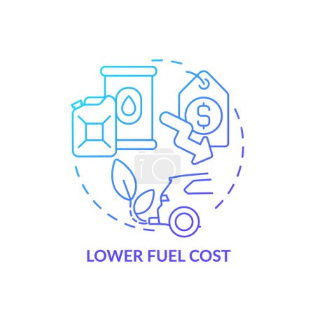 Lower fuel cost blue gradient concept icon. Price reduction. Fleet expenses, gas prices. Round shape line illustration. Abstract idea. Graphic design. Easy to use in infographic, presentation