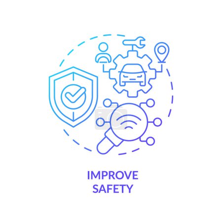 Safety improve blue gradient concept icon. Customer satisfaction, risk management. Vehicle maintenance. Round shape line illustration. Abstract idea. Graphic design. Easy to use in infographic