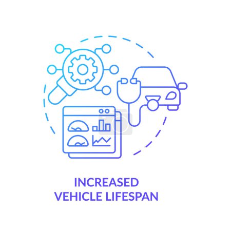 Illustration for Vehicle increased lifespan blue gradient concept icon. Fleet management, car maintenance. Round shape line illustration. Abstract idea. Graphic design. Easy to use in infographic, presentation - Royalty Free Image