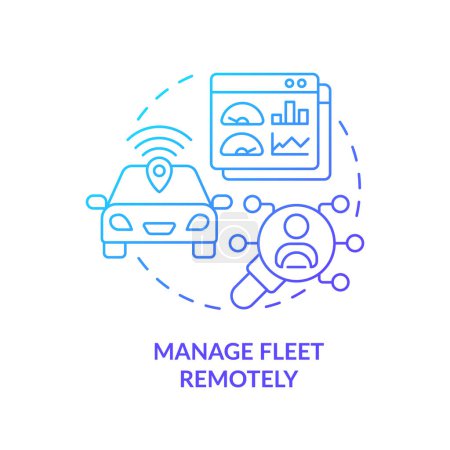 Illustration for Remote fleet manage blue gradient concept icon. Vehicle tracking, efficiency control. Round shape line illustration. Abstract idea. Graphic design. Easy to use in infographic, presentation - Royalty Free Image