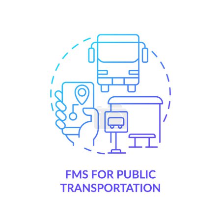 FMS für den öffentlichen Verkehr blaues Gradienten-Konzept-Symbol. Urbane Mobilität, City-Logistik. Abbildung der runden Formlinie. Abstrakte Idee. Grafikdesign. Einfache Bedienung in Infografik, Präsentation