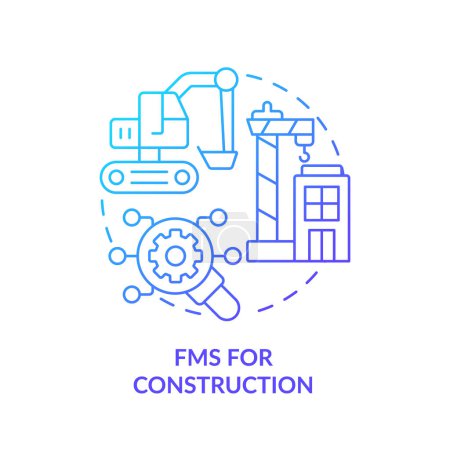 FMS para la construcción icono de concepto de gradiente azul. Maquinaria pesada, gestión de equipos. Ilustración de línea de forma redonda. Una idea abstracta. Diseño gráfico. Fácil de usar en infografía, presentación