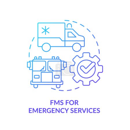 FMS für Rettungsdienste blaues Gradienten-Konzept-Symbol. Öffentliche Sicherheit, spezialisierte Ausrüstung. Abbildung der runden Formlinie. Abstrakte Idee. Grafikdesign. Einfache Bedienung in Infografik, Präsentation