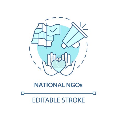 Nationale NGOs weiches blaues Konzeptsymbol. Nichtregierungsorganisation auf Länderebene. Regionale Gemeinschaft. Abbildung der runden Formlinie. Abstrakte Idee. Grafikdesign. Einfach in Artikel zu verwenden