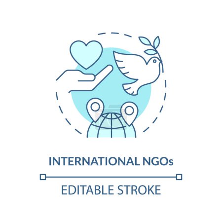 International NGOs soft blue concept icon. Non governmental organization. Global outreach. Worldwide partnership. Round shape line illustration. Abstract idea. Graphic design. Easy to use in article