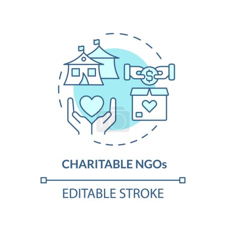 Charitable NGOs soft blue concept icon. Non governmental organization. Humanitarian aid. Volunteer work. Round shape line illustration. Abstract idea. Graphic design. Easy to use in article