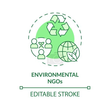 Icono de concepto verde suave de las ONG ambientales. Organización no gubernamental. Acción climática. Conservación natural. Ilustración de línea de forma redonda. Una idea abstracta. Diseño gráfico. Fácil de usar en el artículo