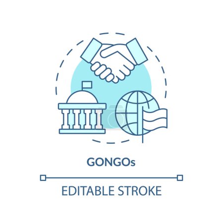 GONGOs weiches blaues Konzeptsymbol. Staatlich organisierte NGO. Staatlich geförderte Organisationen. Weltweit. Abbildung der runden Formlinie. Abstrakte Idee. Grafikdesign. Einfach in Artikel zu verwenden