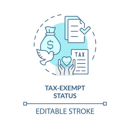 Das blaue Statussymbol ist steuerfrei. Steuerabzug für gemeinnützige Organisationen. Schritte, um NPO zu starten. Abbildung der runden Formlinie. Abstrakte Idee. Grafikdesign. Einfach in Artikel zu verwenden
