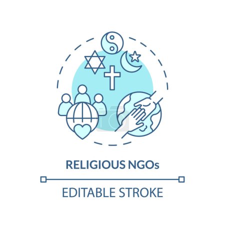 Religious NGOs soft blue concept icon. Non governmental organization. Faith based coalition. Humanitarian aid. Round shape line illustration. Abstract idea. Graphic design. Easy to use in article