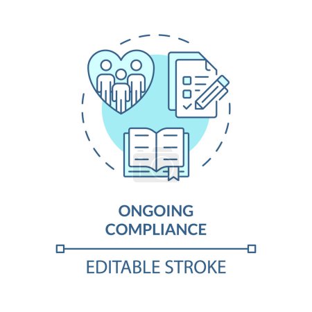 Ongoing compliance soft blue concept icon. Filling reports. Legal obligations. Steps to start NGO. Round shape line illustration. Abstract idea. Graphic design. Easy to use in article